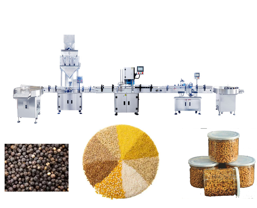 Small Granules Linear Filling Sealing Labeling Line, Small Seed Filler Sealer Labeler Line