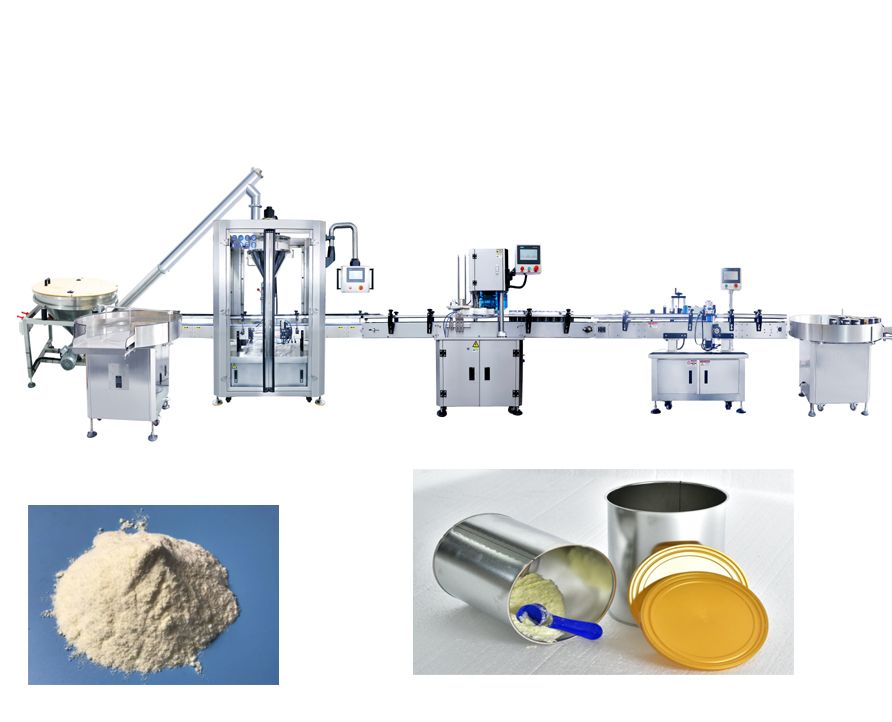 Powder Machine Line,Protein Powder,Milk Powder Single head Filling Sealing Labeling Capping Line