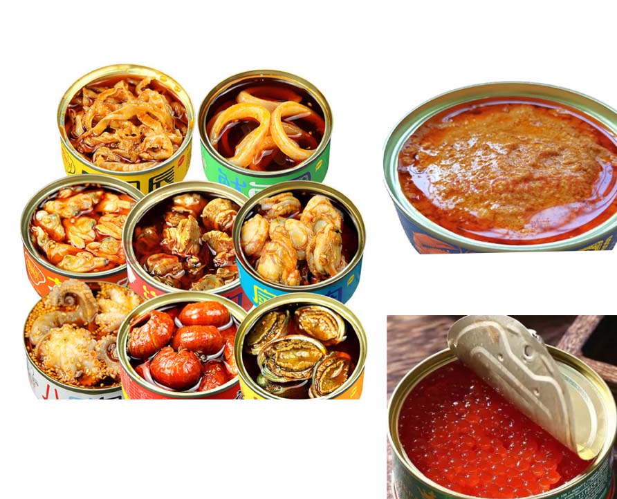 Seafood, Caviar Can Packing Machine Line, Negative Pressure Can Seaming Machine, Can Body Labeling Machine, Capping Machine, Cap Top Labeler