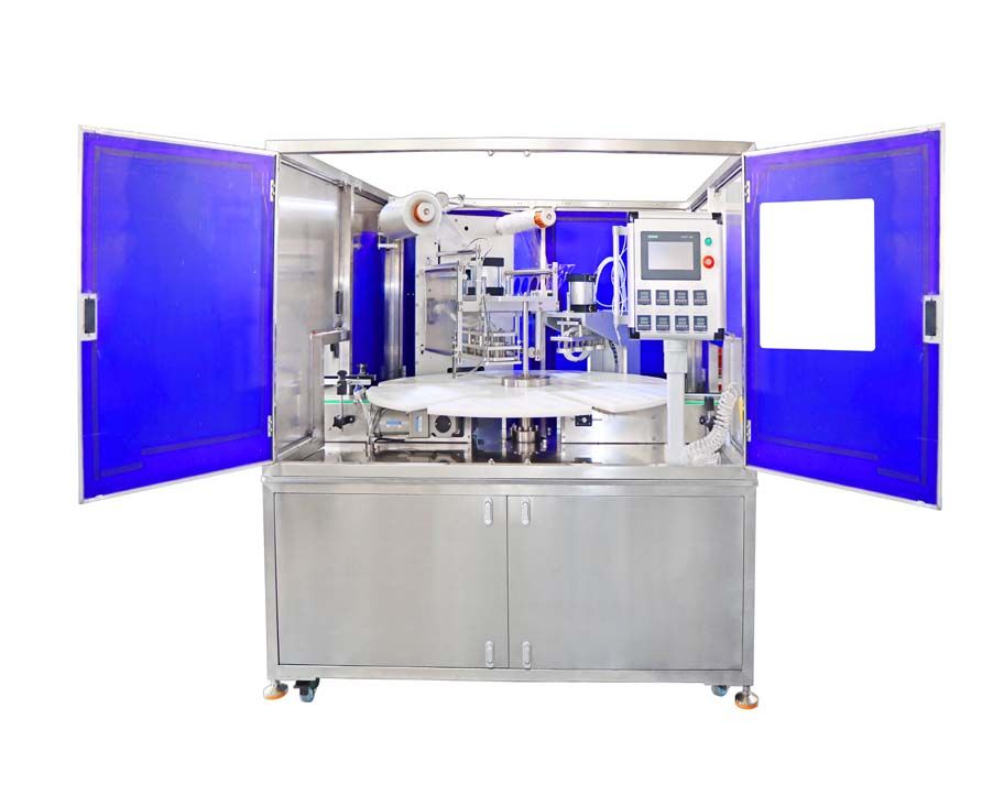 Automatic Rotary Heat Foil Sealing Machine with double sealing  for Plastic Container,Transparent Film Turntable Hot Film Sealer Machine