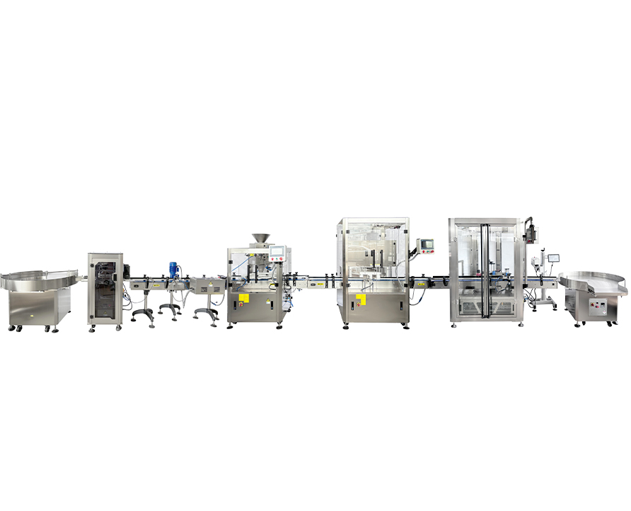Peanut and nut canning packaging line with air blowing cleaning, bottle flipper, rotary feeding, metal detector, nitrogen flushing sealing, labeling and coding machine