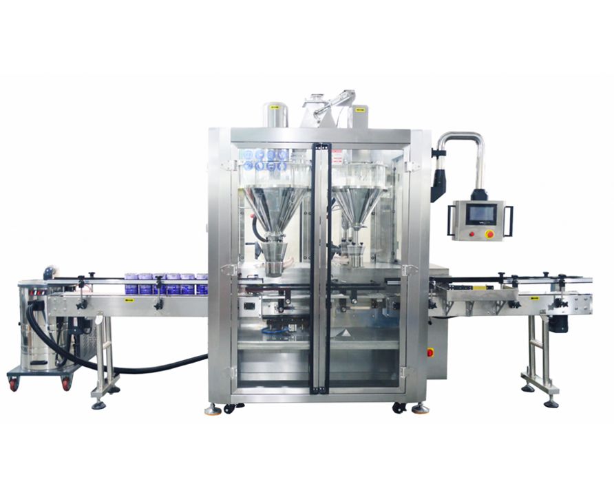 Double-head weighing powder filling machine, Milk/Protein powderfully automatic powder weighing filling machine with weigher rejection function