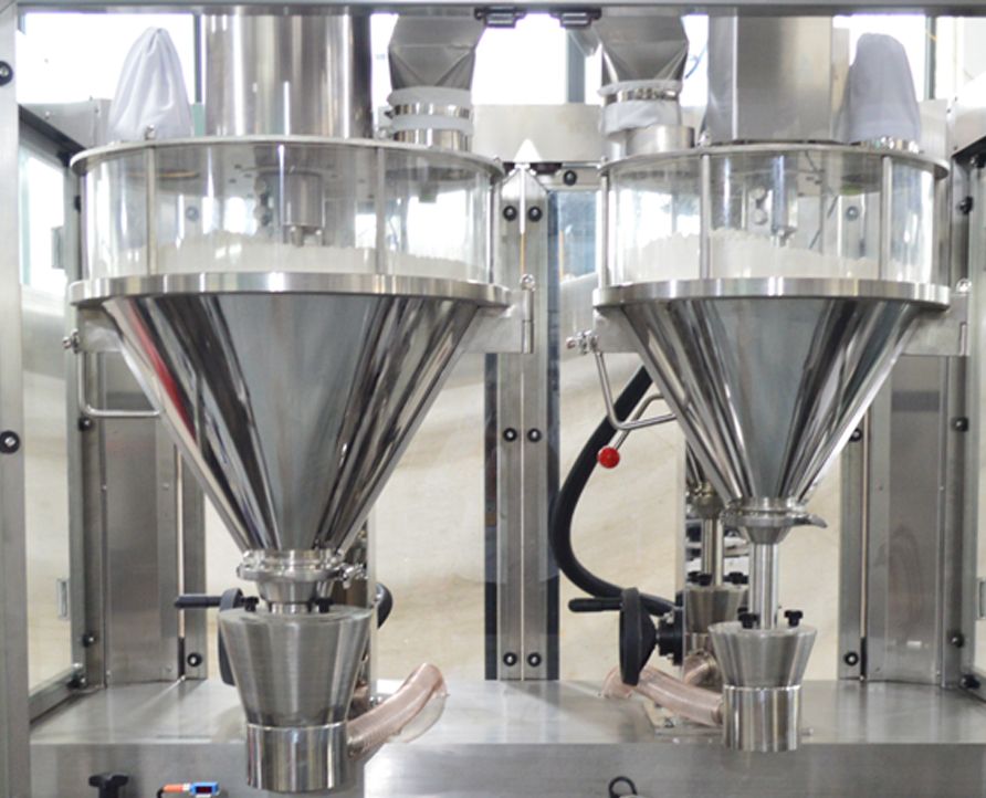 Double-head weighing powder filling machine, Milk/Protein powderfully automatic powder weighing filling machine with weigher rejection function