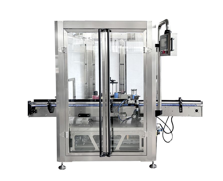 Peanut and nut canning packaging line with air blowing cleaning, bottle flipper, rotary feeding, metal detector, nitrogen flushing sealing, labeling and coding machine