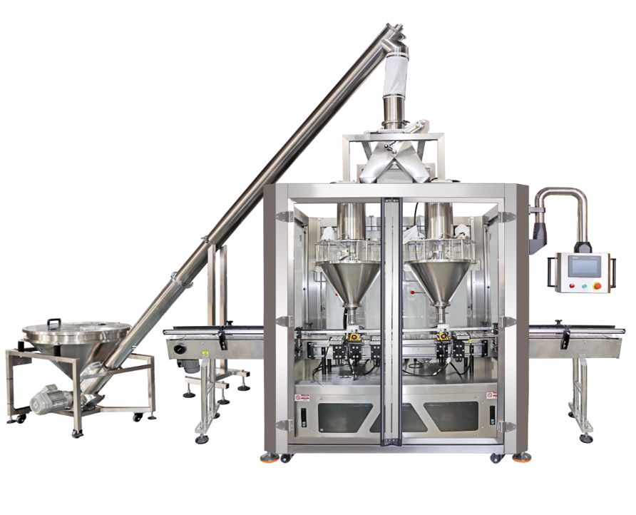 Double-head weighing powder filling machine, Milk/Protein powderfully automatic powder weighing filling machine with weigher rejection function