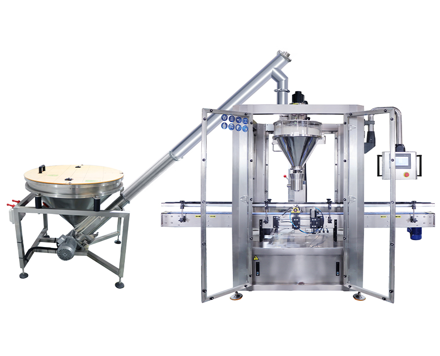 Fully automatic powder filling machine (with dust cover), Single Head powder filling machine with screw feeder