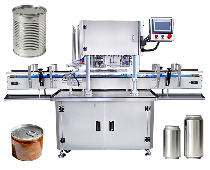 Double-head automatic can sealing machine, High-speed servo-controlled dual-head can seamer machine