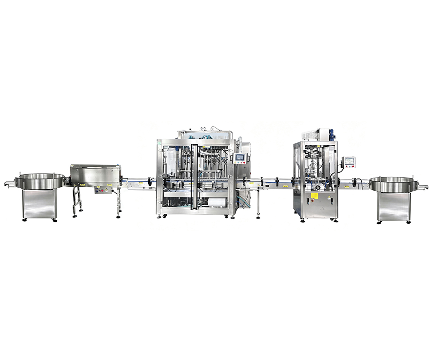 Fully automated juice sauce bottle packaging production line, integrating bottle sterilization machine, servo piston filling machine, capping and bottle collector