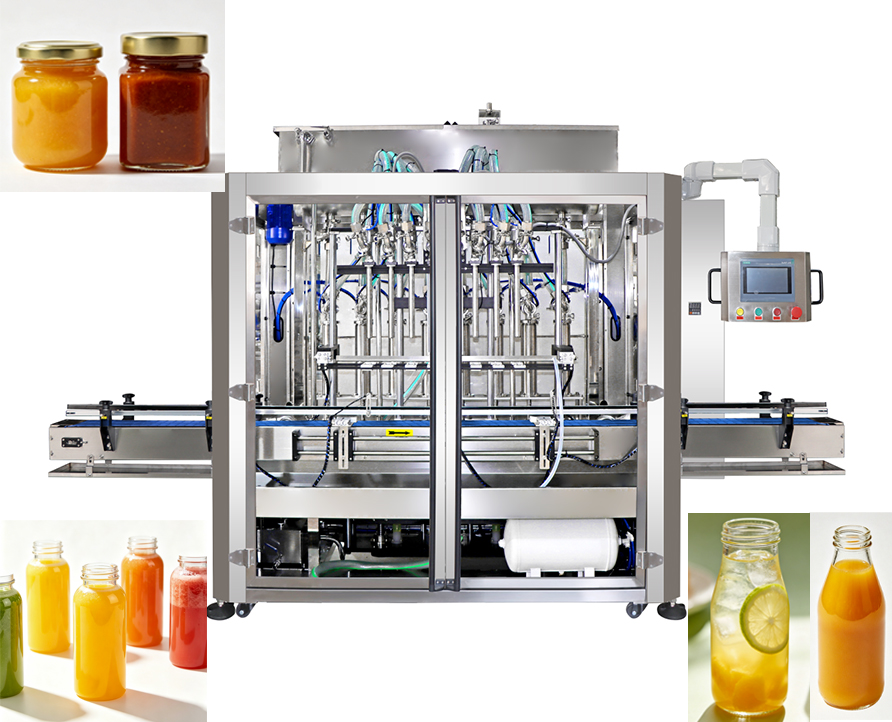 Fully automated juice sauce bottle packaging production line, integrating bottle sterilization machine, servo piston filling machine, capping and bottle collector