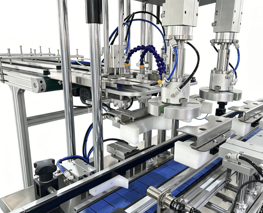 Capping machine with cap conveyor belt feeding , Belt conveyor cap feeding plastic jar double head capping machine, Servo control capper equipment