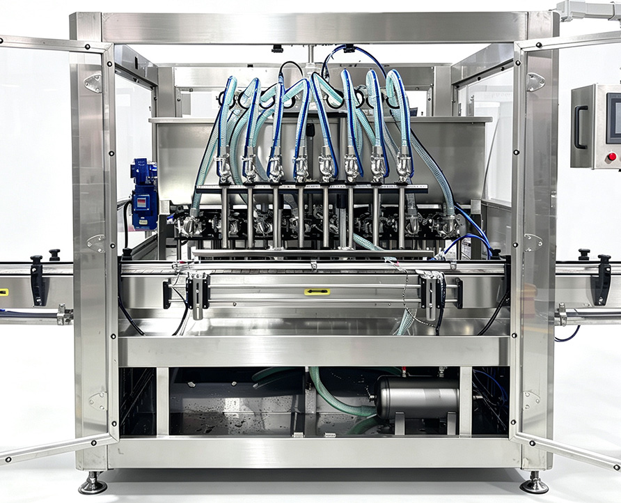 Horizontal Piston Filling Machine with 8 heads for Oil and Sauce | High Precision Liquid Filler Equipment