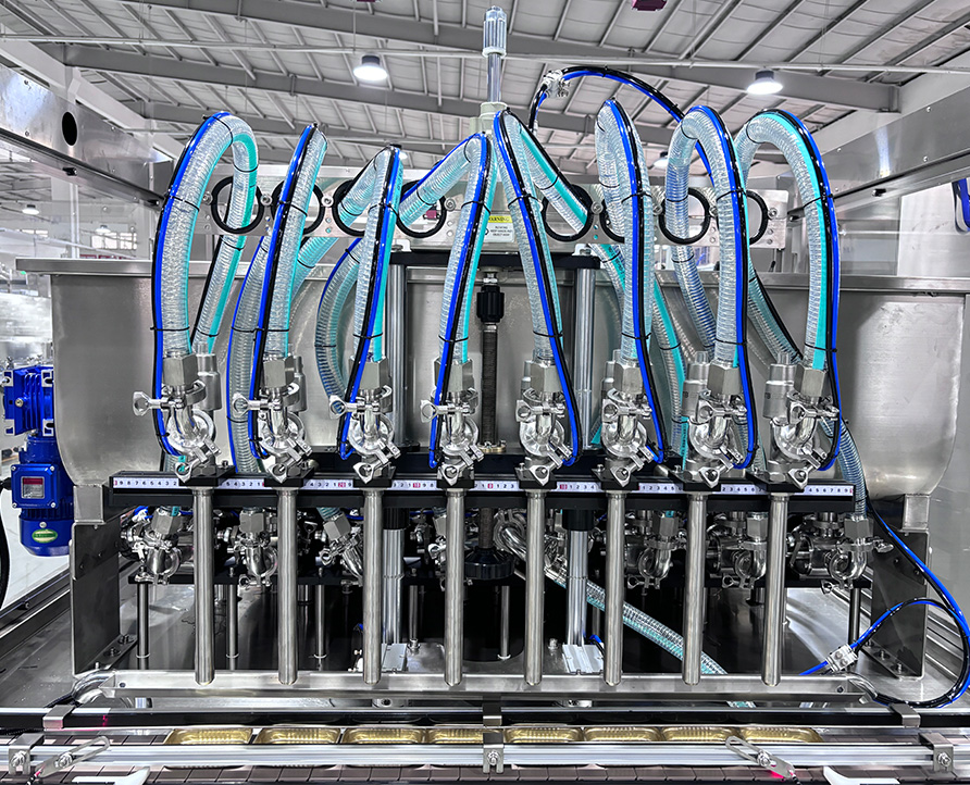Horizontal Piston Filling Machine with 8 heads for Oil and Sauce | High Precision Liquid Filler Equipment